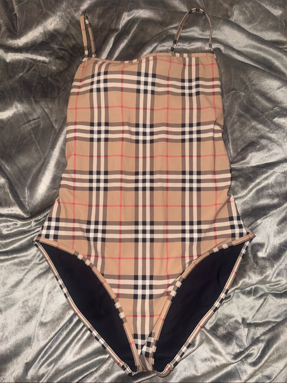Burberry Beige Plaid One-Piece Swimsuit